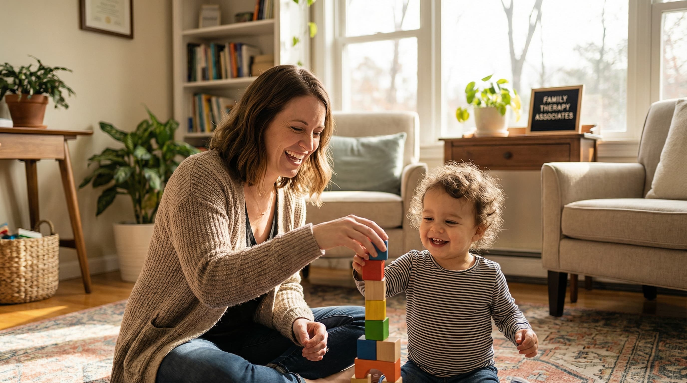 Child and therapist working together